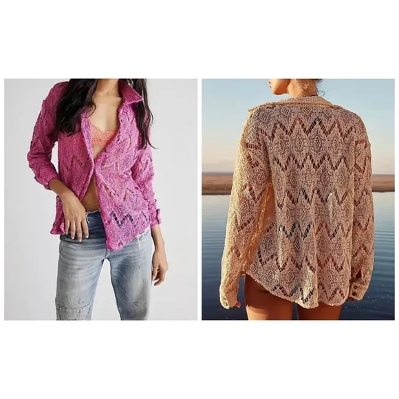 Free People NWOT Until Sundown Lace Button Down Shirt S - Picture 2 of 15
